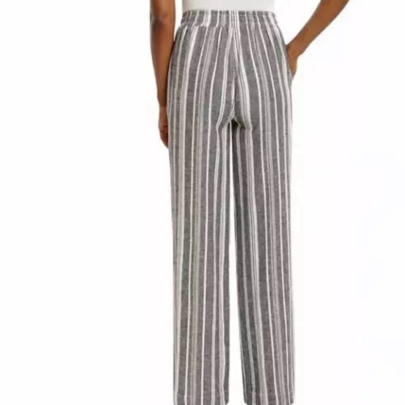 NWT Briggs Linen Blend Wide Leg Grey White Stripe Pull On Pants Women's Size XL - Picture 2 of 10